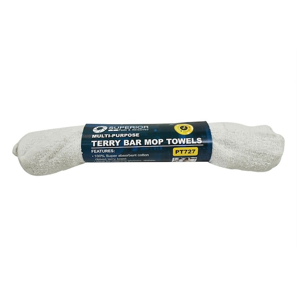 Superior Pads And Abrasives 14 Inch x 17 Inch White Terry Mop Towel - 100% Cotton, PK 3 PT727 - main